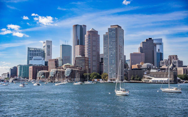 Boston’s downtown skyline across the harbor.