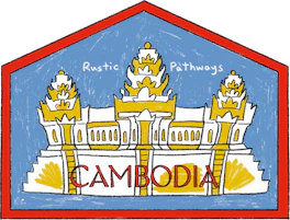 Illustrated Cambodia sticker: the towers of Angkor Wat inside a red pentagon.