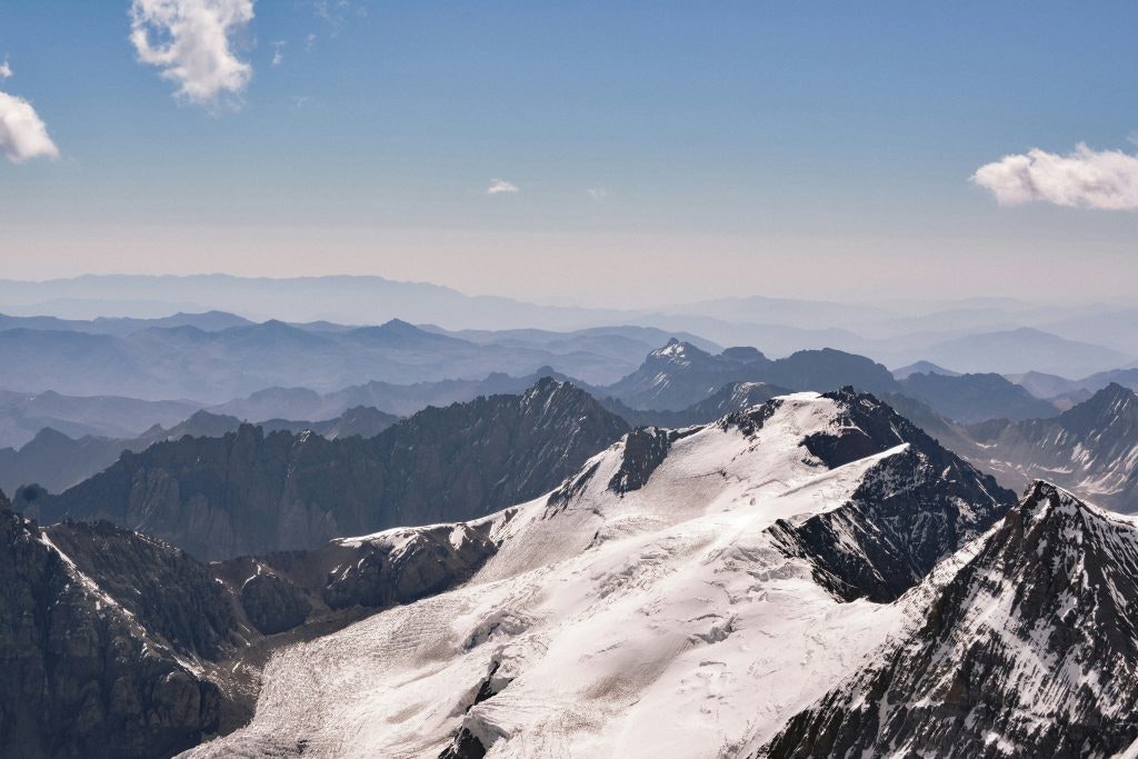 Agentina's highest mountain, Mount Aconcagua, covered in snow.