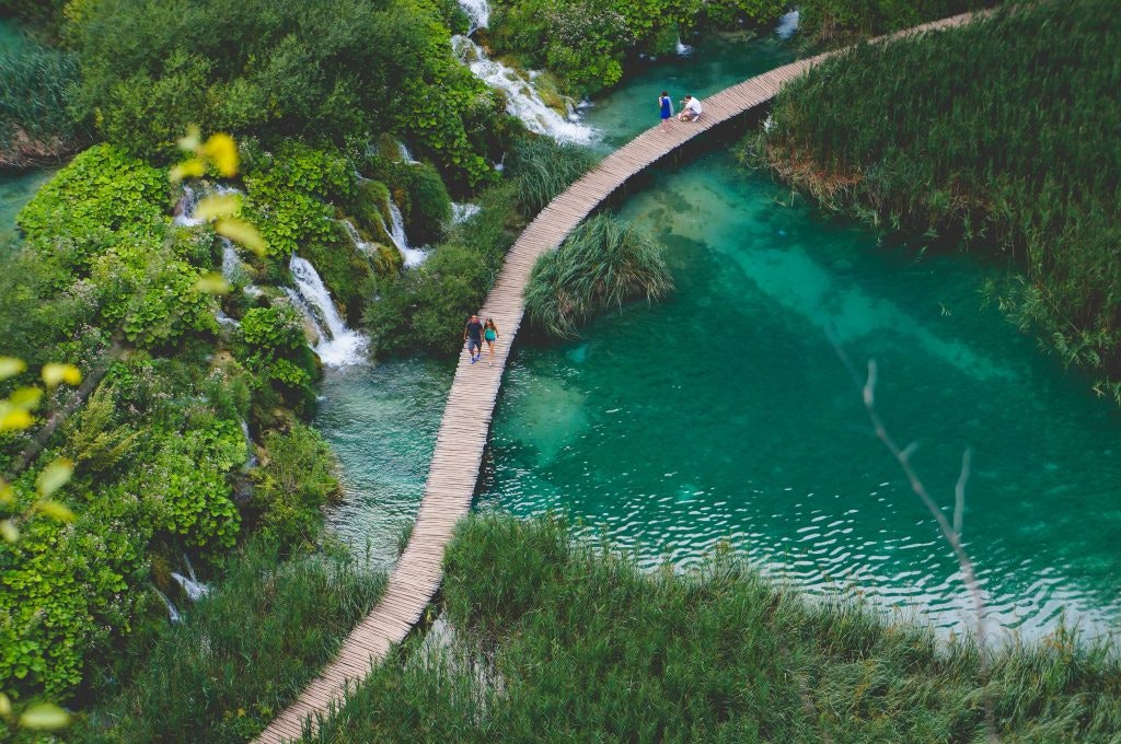 A bird's eye view of Plitvice Lakes National Park in Croatia.