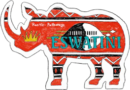 Illustrated Eswatini sticker: a rhinoceros filled with red and black geometric pattern.