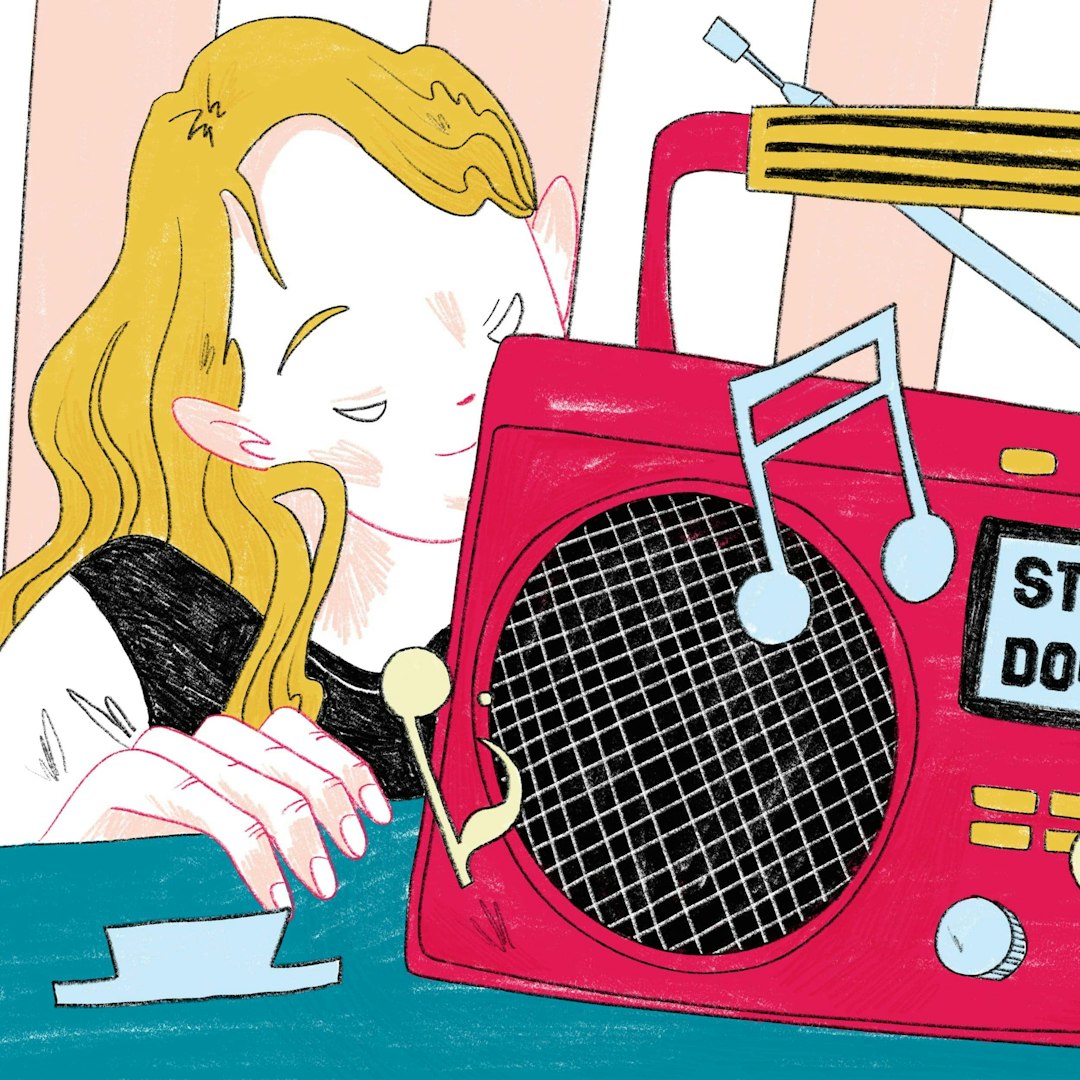 Hand-drawn illustration showing a student practicing self-care and stress relief during a gap year for mental health, square format