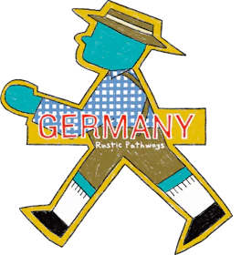 Illustrated Germany sticker: the Ampelmannchen walking figure in a hat and neckerchief.