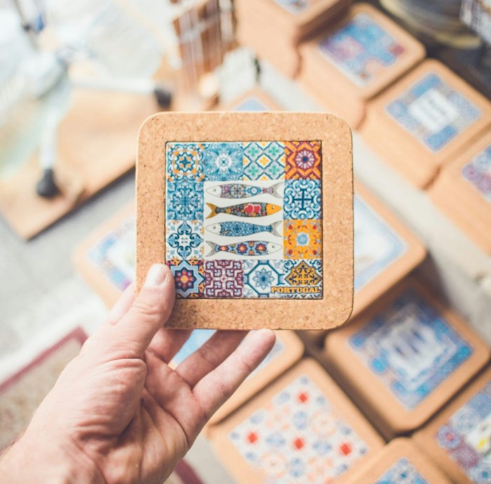 Cork coaster featuring a maritime design.