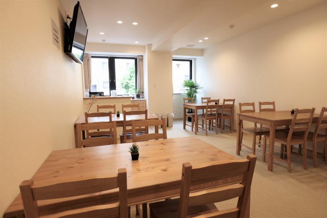 Common area at the program youth hostel in Tokyo