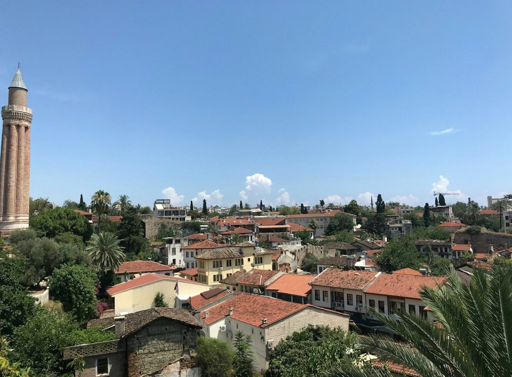 Red roofs can be seen in Antalya, Turkey.