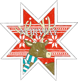 Illustrated Norway sticker: a reindeer's head in a red and white folk-pattern star.
