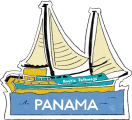 Illustrated Panama sticker: a tall sailing ship with cream sails.