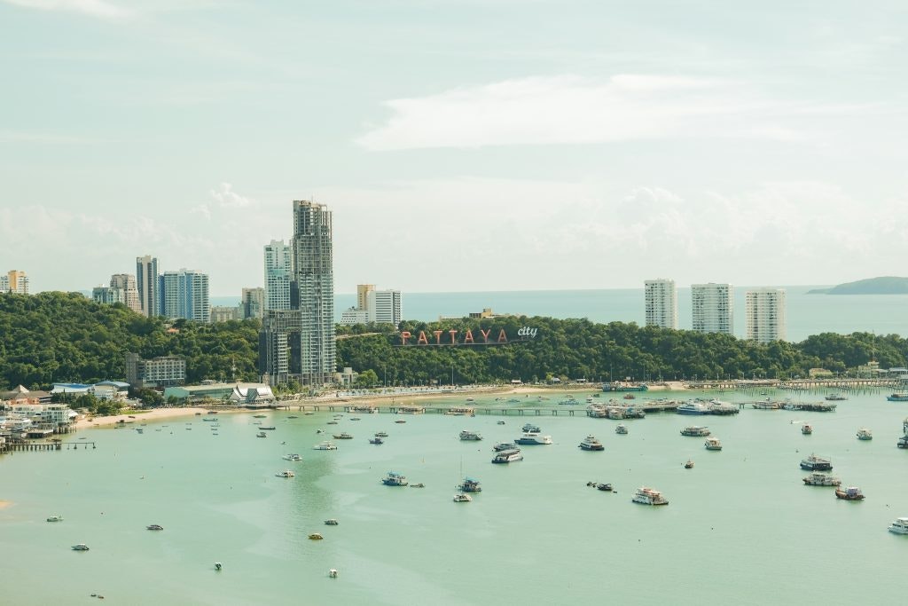 Boats enter the harbor of Pattaya.