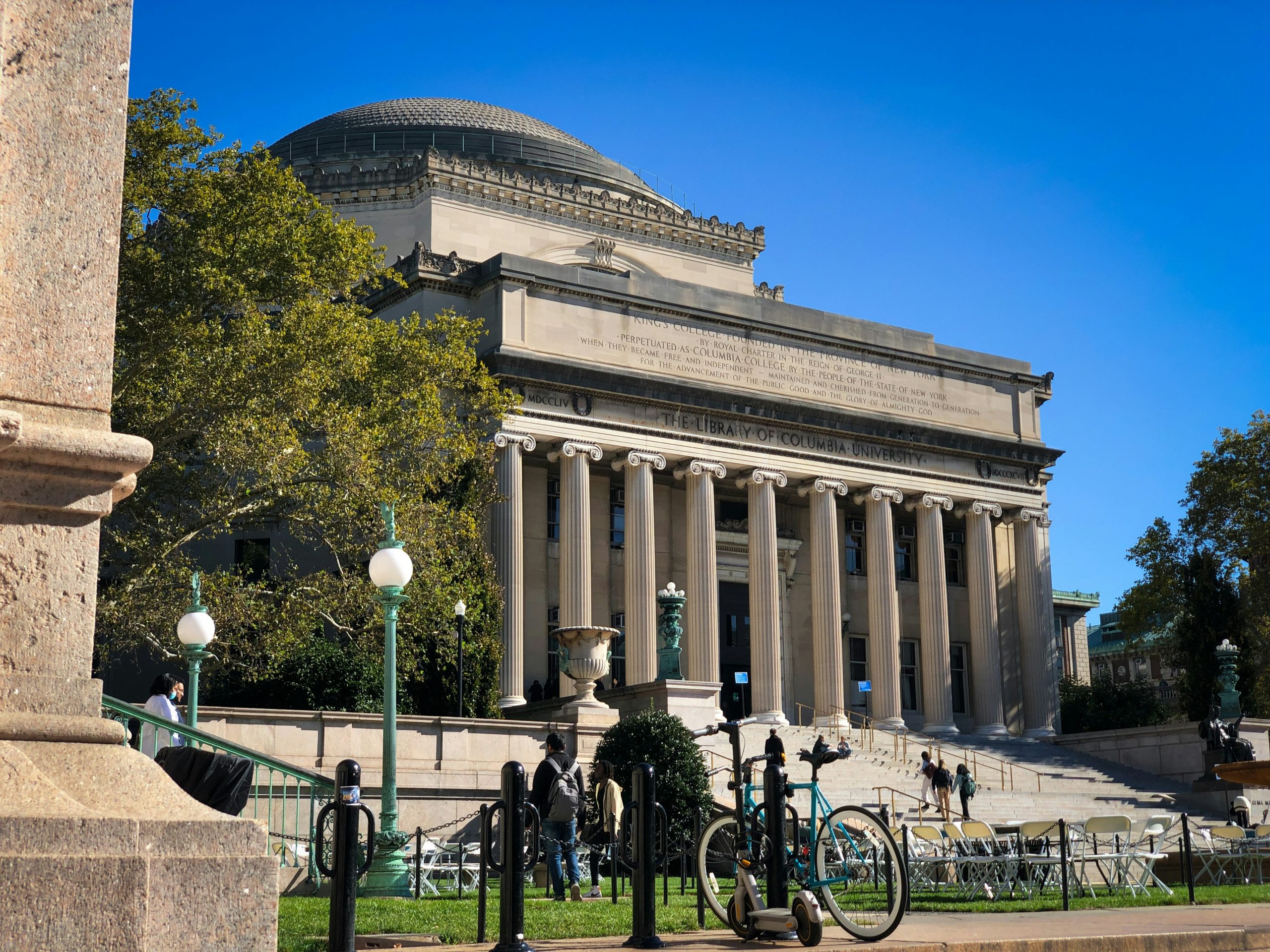 Columbia University’s main building with large columns and steps.
