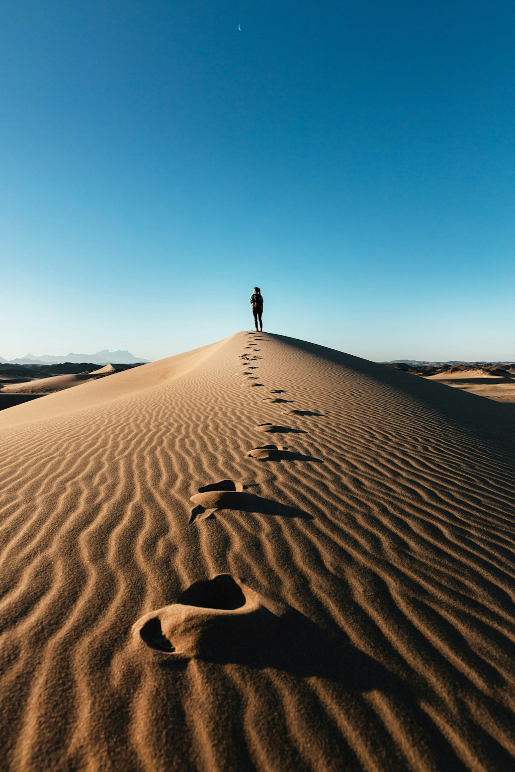 Picture of desert in Saudi Arabia with man standing on top of a hill. Fun Facts About Saudi Arabia