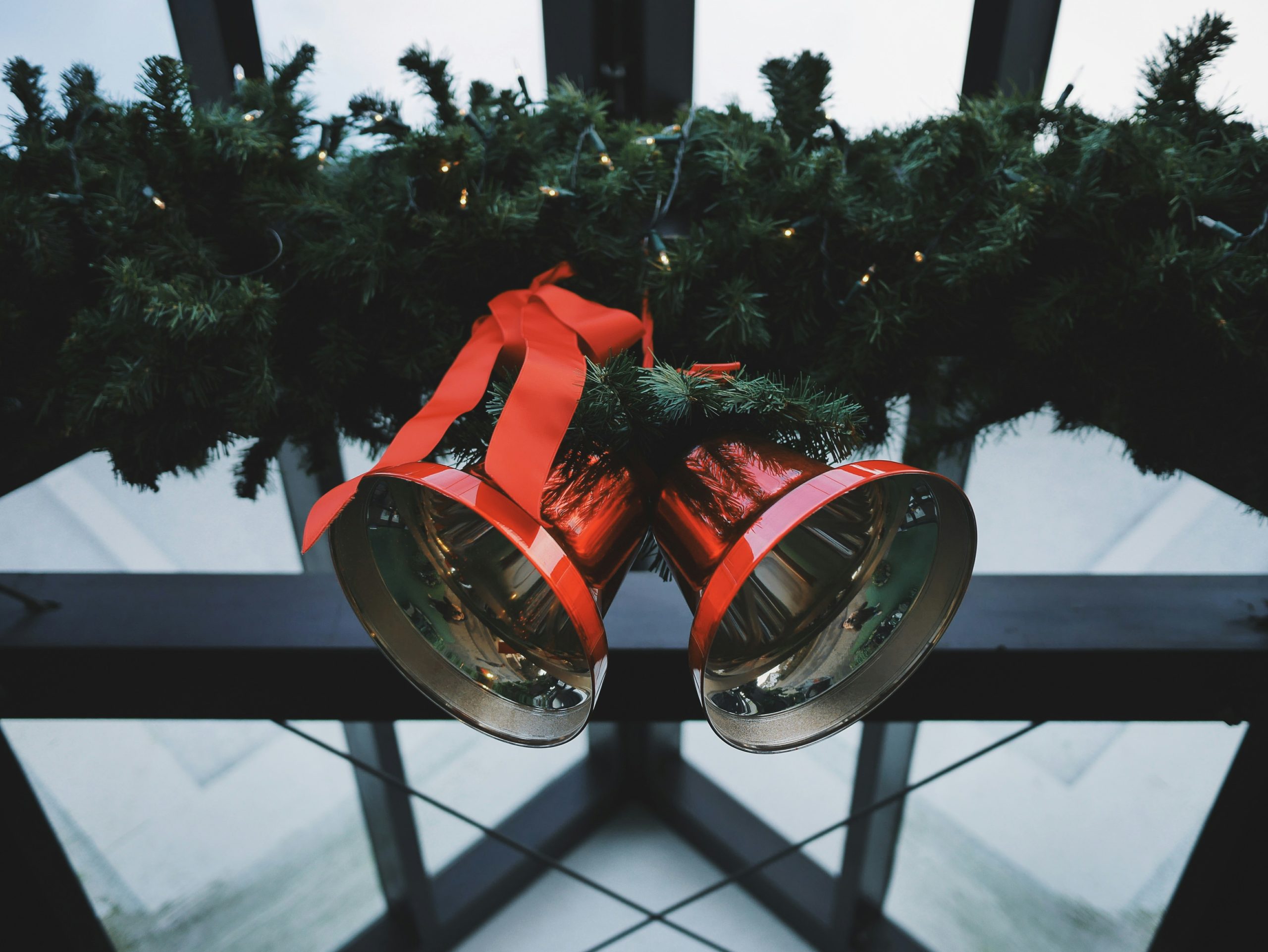 Two bells hang from the ceiling.