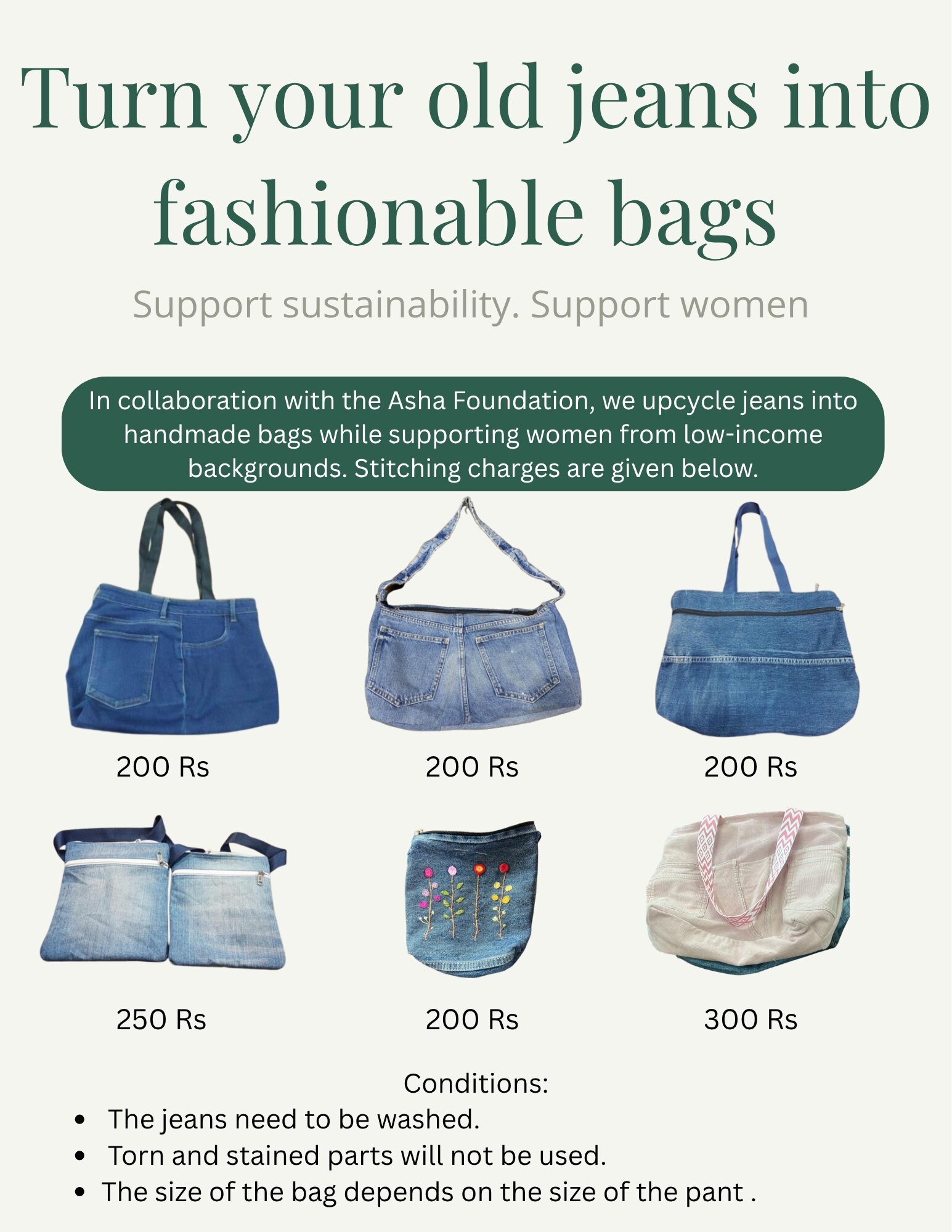 Simone Raju Punaliparambil, 14 year-old helps women in need by making bags out of old jeans, image 1