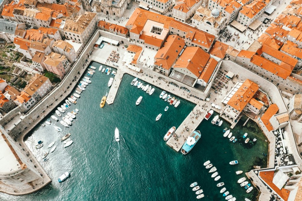 A bird's eye view of the historic city of Dubrovnik, Croatia.