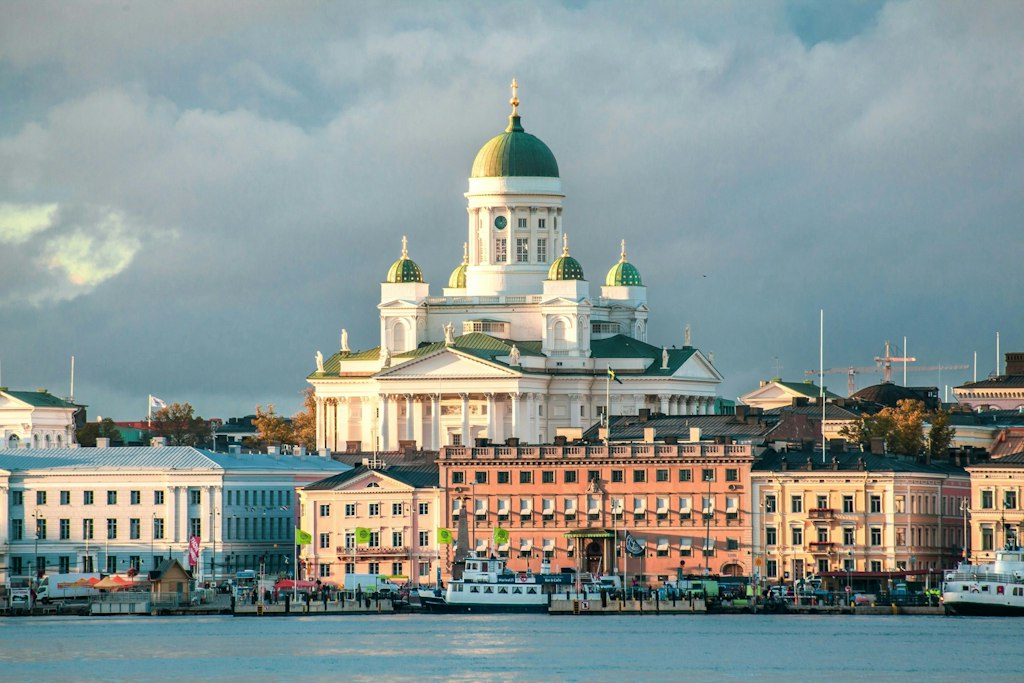 Skyline of Helsinki skyline featuring the Helsinki Cathedral in an autumn sunset. #Fun Facts about Helsinki