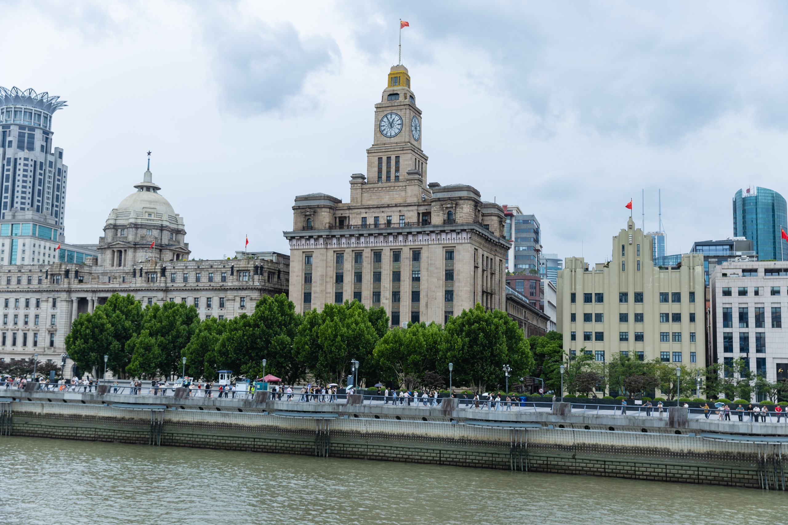 The preserved European-style buildings of the Bund on the Huangpu River waterfront in Shanghai, China