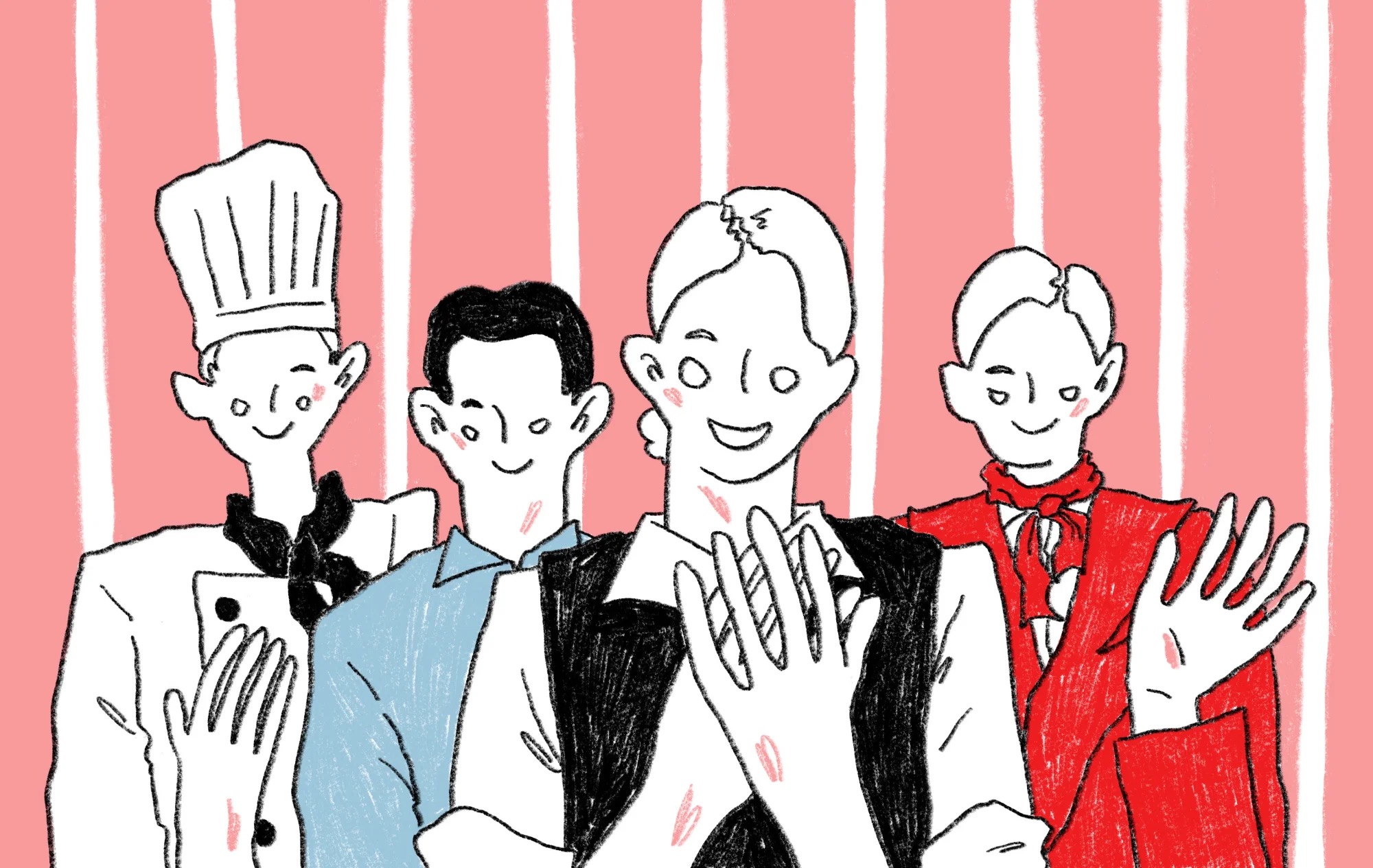 Illustration of diverse professionals in different careers, chef, business person, scientist, artist, representing Rustic Pathways alumni outcomes