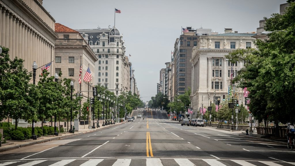 Empty downtown street in Washington D.C.